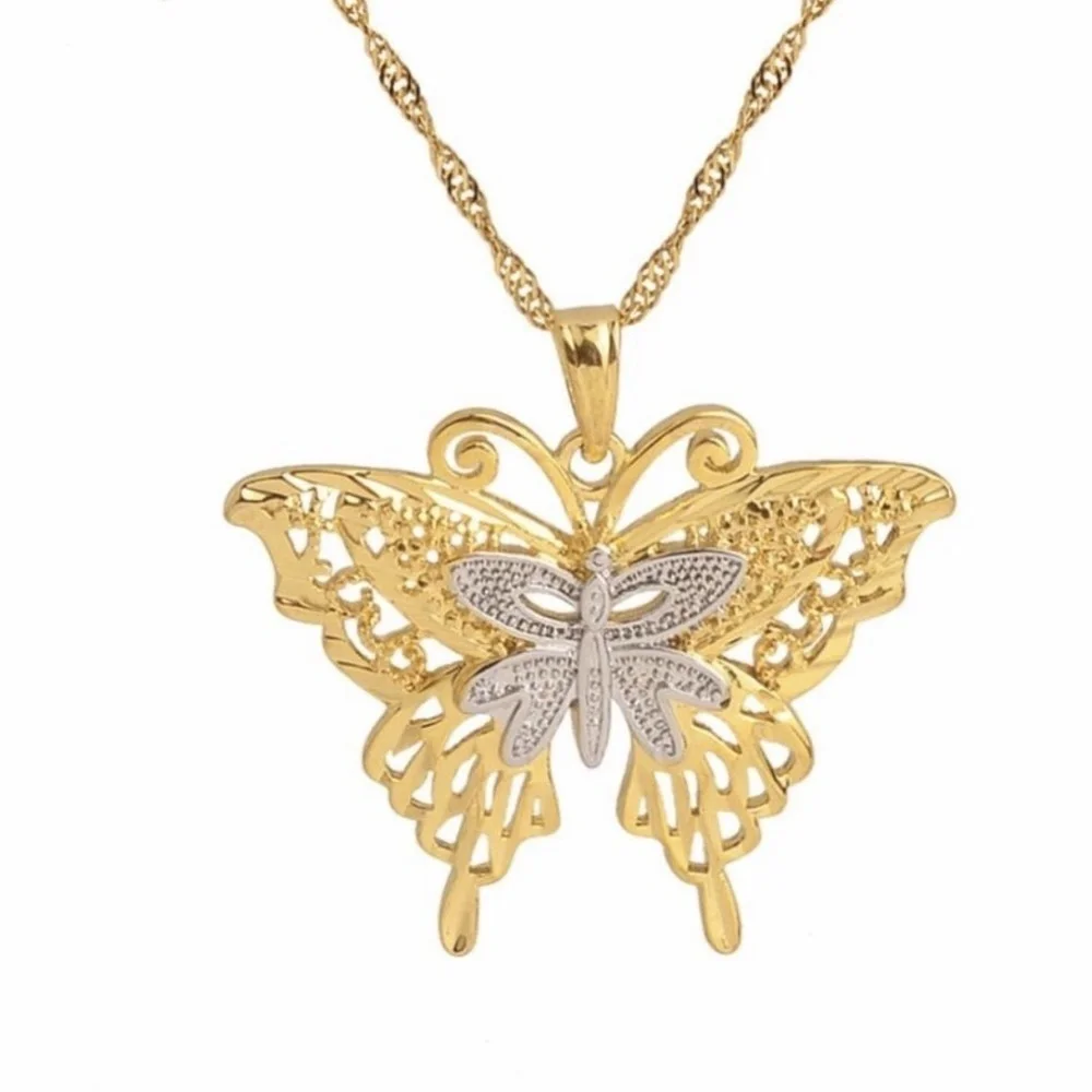 Butterfly necklace,Two Tone Butterfly Necklaces - Picture 2 of 3